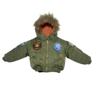 New FlIGHT LINE Kids Green Bomber Jacket with Patches
